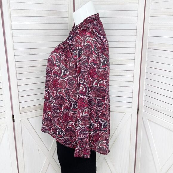 Michael Michael Kors Paisley Ruffled Button Front Blouse Red Blue Large - Picture 2 of 12
